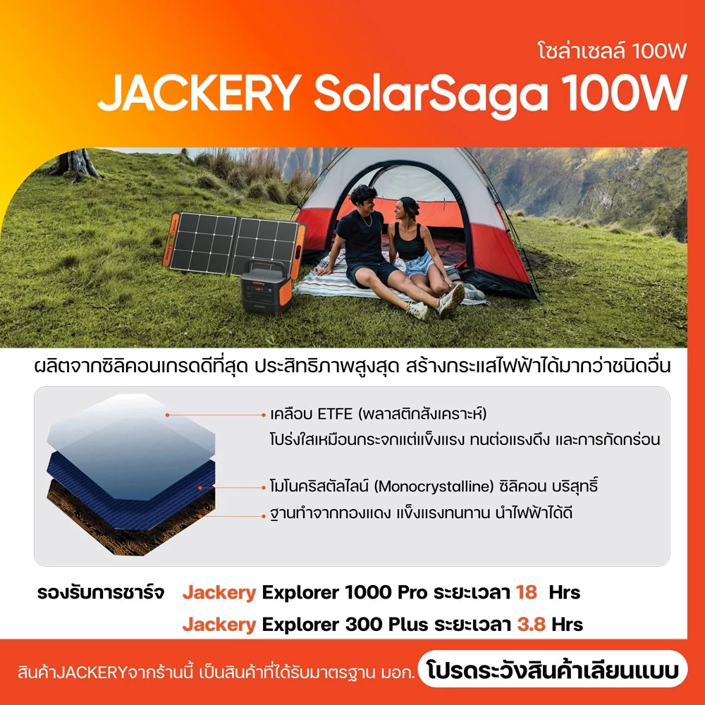 Jackery SolarSaga 100WSolar Panel แผงโซลาร์เซลล์ สถานีผลิตไฟฟ้าพลังงานแสงอาทิตย์ 100W System