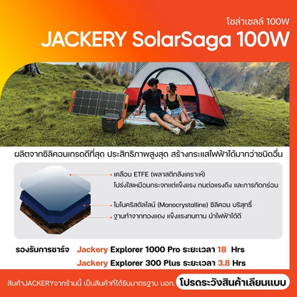 Jackery SolarSaga 100WSolar Panel แผงโซลาร์เซลล์ สถานีผลิตไฟฟ้าพลังงานแสงอาทิตย์ 100W System